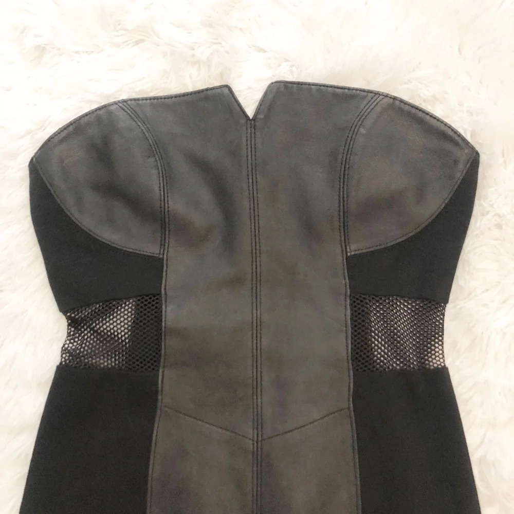 Veda | Black Leather Mesh Cutout Dress (Strapless) - Picture 4 of 8